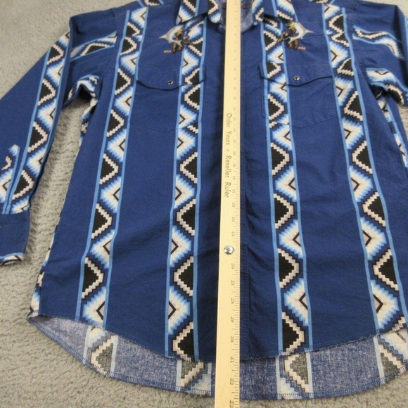 VTG Wrangler Mens Western Aztec Shirt size L Embroidered Shark‎ King Kong Gaucho - Picture 7 of 10